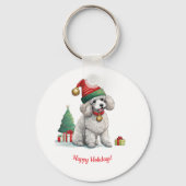 Niedliches Poodle mit Weihnachtshut Schlüsselanhänger (Vorderseite)