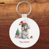 Niedliches Poodle mit Weihnachtshut Schlüsselanhänger (Vorderseite)