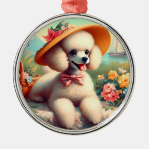 Niedliches Poodle Vintage Malerei Ornament Aus Metall