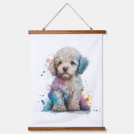 Niedliches Poodle Welpe Wasserfarbe Kunst Wandteppich Mit Holzrahmen