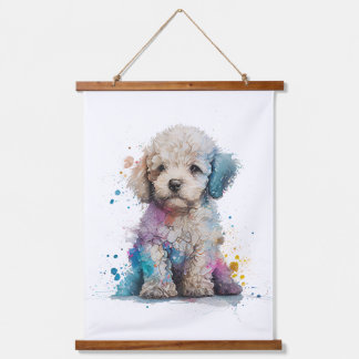 Niedliches Poodle Welpe Wasserfarbe Kunst Wandteppich Mit Holzrahmen