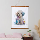 Niedliches Poodle Welpe Wasserfarbe Kunst Wandteppich Mit Holzrahmen (Schlafzimmer)