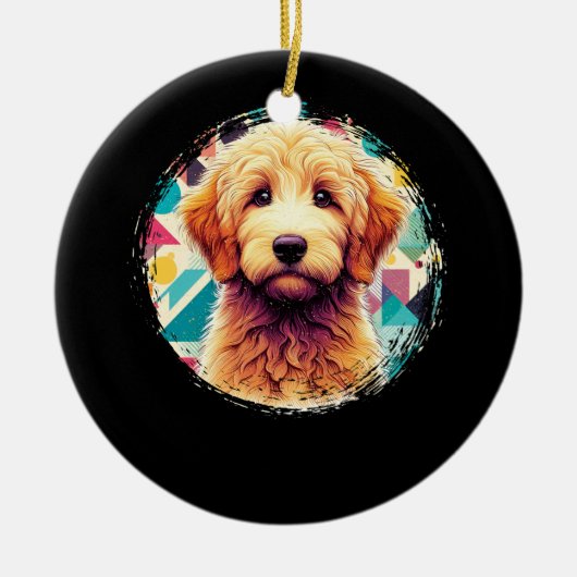 Niedliches Portrait Goldendoodle Dog on Golden Doo Keramik Ornament (Vorne)