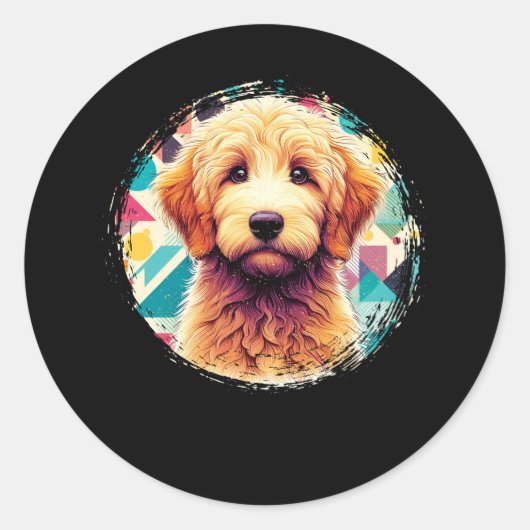 Niedliches Portrait Goldendoodle Dog on Golden Doo Runder Aufkleber (Vorderseite)