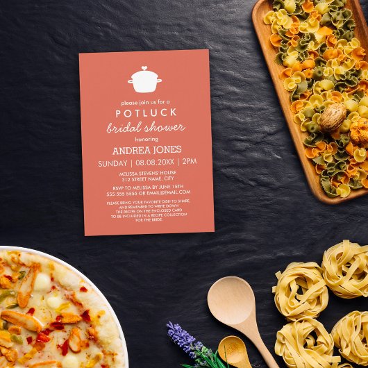 Niedliches Potluck-Brautparty | Orange White Einladung