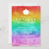 Niedliches Potluck Lesbisches Brautparty| Rainbow  Einladung (Vorderseite)