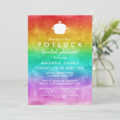 Niedliches Potluck Lesbisches Brautparty| Rainbow  Einladung (Stehend Vorderseite)
