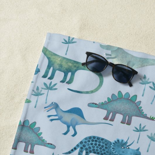 Niedliches prähistorisches Blaues Dinosaurier-Must Strandtuch (Beispiel)