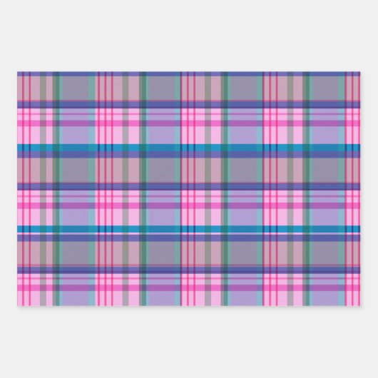 Niedliches Preppy Retro Kariertes Muster in Rosa u Geschenkpapier Set (Vorderseite 3)