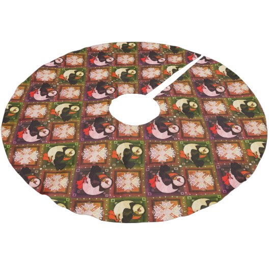 Niedliches Puffin Birds Wintermuster Polyester Weihnachtsbaumdecke (Schrägansicht)