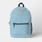 Niedliches Pulver Blaue Katzen Muster mit Monogram Bedruckter Rucksack (Vorderseite)