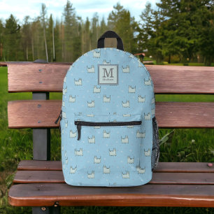 Niedliches Pulver Blaue Katzen Muster mit Monogram Bedruckter Rucksack