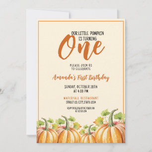 Niedliches Pumpkin Baby 1. Geburtstag Einladung