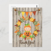 Niedliches Pumpkin Baby, Kranz der Blätter fallen  Postkarte (Vorne/Hinten)