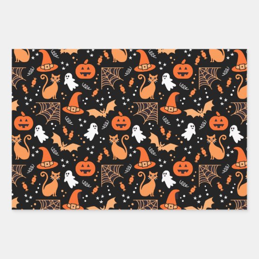 Niedliches Pumpkin Ghost Halloween-Muster Geschenkpapier Set (Vorderseite)
