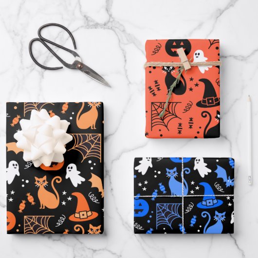 Niedliches Pumpkin Ghost Halloween-Muster Geschenkpapier Set (Vorderseite)