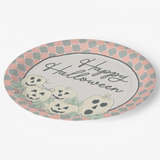 Niedliches Pumpkin-Happy Halloween Pappteller (Schrägansicht)