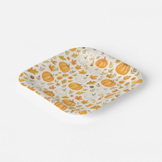 Niedliches Pumpkin-Muster | Erntedank Pappteller (Gewinkelt)