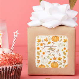 Niedliches Pumpkin-Muster | Erntedank Quadratischer Aufkleber