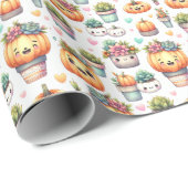 Niedliches Pumpkin-Sukkulent-Plantermuster Geschenkpapier (Rolleneckpunkt)