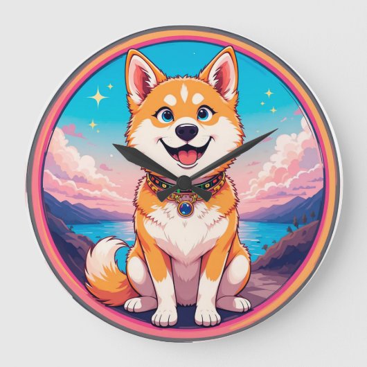 Niedliches Puppy-Cartoon-Design Große Wanduhr (Vorderseite)