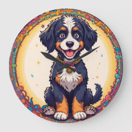 Niedliches Puppy-Cartoon-Design Große Wanduhr