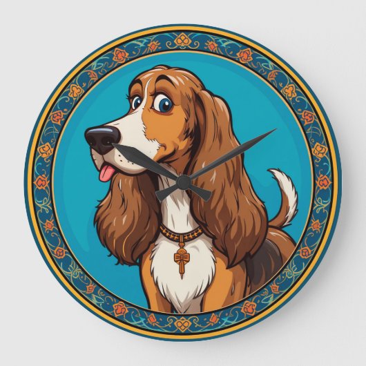 Niedliches Puppy-Cartoon-Design Große Wanduhr (Vorderseite)