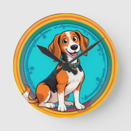 Niedliches Puppy-Cartoon-Design Runde Wanduhr