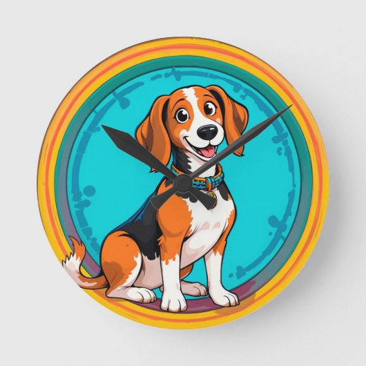 Niedliches Puppy-Cartoon-Design Runde Wanduhr (Vorderseite)