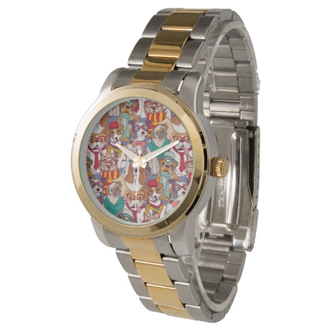 Niedliches Puppy-Fashion-Muster Armbanduhr (Schrägansicht)