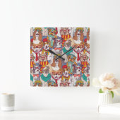 Niedliches Puppy-Fashion-Muster Quadratische Wanduhr (Zuhause)