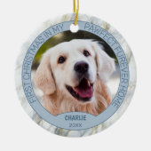 Niedliches Puppy-Foto auf schick graublauem Marmor Keramik Ornament (Vorne)