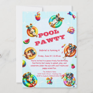 Niedliches Puppy Pool Party Geburtstagseinladung - Einladung