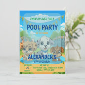 Niedliches Puppy-Pool-Party Personalisiert Geburts Einladung (Stehend Vorderseite)