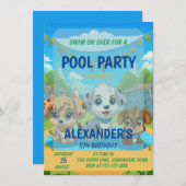 Niedliches Puppy-Pool-Party Personalisiert Geburts Einladung (Vorne/Hinten)