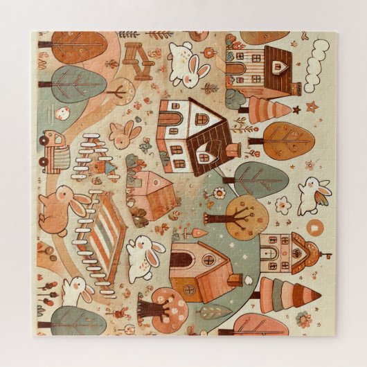 niedliches Puzzle im Kaninchendorf. (Horizontal)