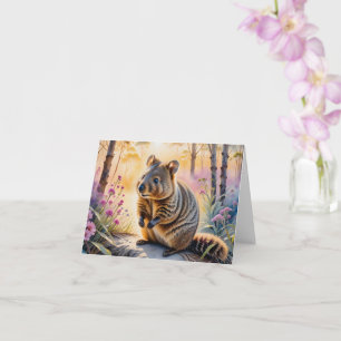 Niedliches Quokka Rosa Blumen Aquarell Leere Grußk Karte