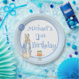 Niedliches Rabbit Blue 1. Geburtstag Party Pappteller