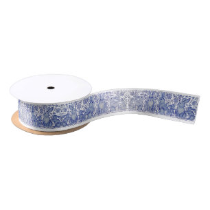 Niedliches Rabbit Blue & White Muster Kinderbaby Satinband