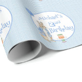 Niedliches Rabbit Blue Zwei Geburtstag Geschenkpapier (Rolleneckpunkt)