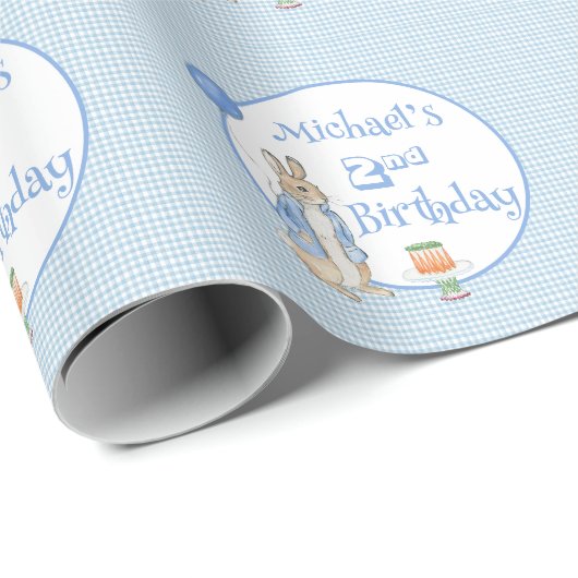 Niedliches Rabbit Blue Zwei Geburtstag Geschenkpapier (Rolleneckpunkt)