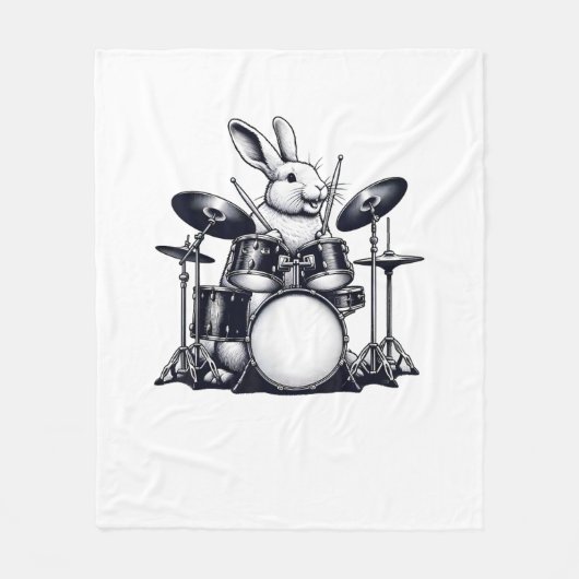 Niedliches Rabbit Bunny Playing Trommeln Rabbits D Fleecedecke (Vorderseite)