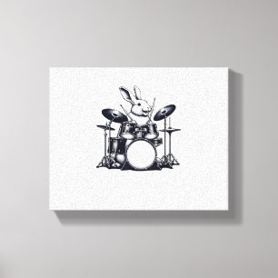 Niedliches Rabbit Bunny Playing Trommeln Rabbits D Leinwanddruck