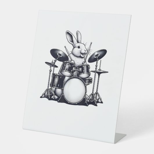 Niedliches Rabbit Bunny Playing Trommeln Rabbits D Sockelschild (Vorderseite)