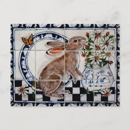 Niedliches Rabbit Niedlich Bunny Dedham Delft Tile Postkarte (Vorderseite)