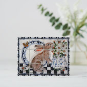 Niedliches Rabbit Niedlich Bunny Dedham Delft Tile Postkarte (Stehend Vorderseite)
