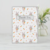 Niedliches Rabbit Orange Gray Boy Girl Dankeskarte (Stehend Vorderseite)