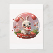 Niedliches Rabbit Valentinherz Liebe Postkarte (Vorderseite)