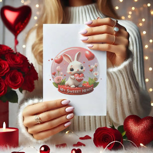 Niedliches Rabbit Valentinherz Liebe Postkarte