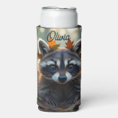 Niedliches Raccoon bei Herbstlauben Personalisiert Selters Dosenkühler (Seltzer Vorderseite)